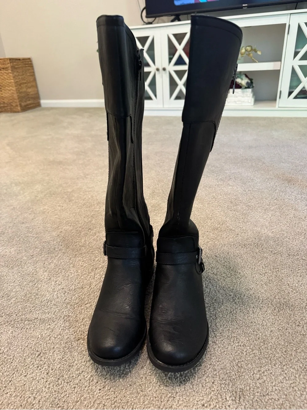 G by Guess Black Faux Leather Riding Boot Womens 10M Knee High Side Zip